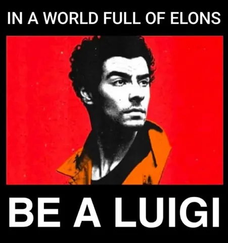 Meme with a red-and-black portrait and the text 'IN A WORLD FULL OF ELONS' above and 'BE A LUIGI' below.